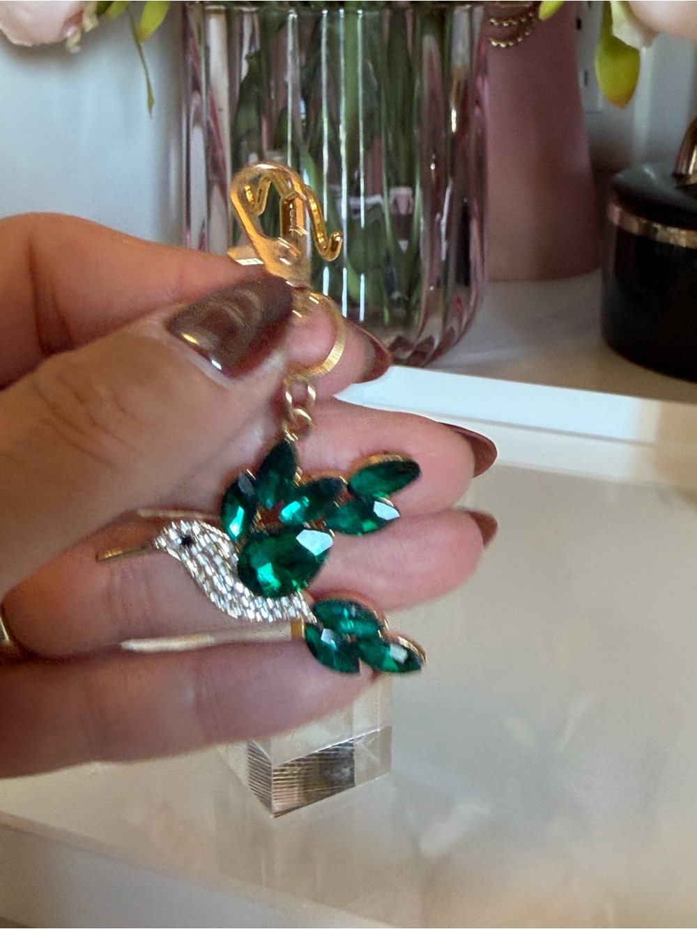 Emerald Green Crystal Hummingbird Pendant Keychain charm - Women Jewelry